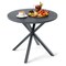 Black Metal Round Patio Bistro Table with Wood Grain Top Outdoor Dining Table for Garden Deck Balcony